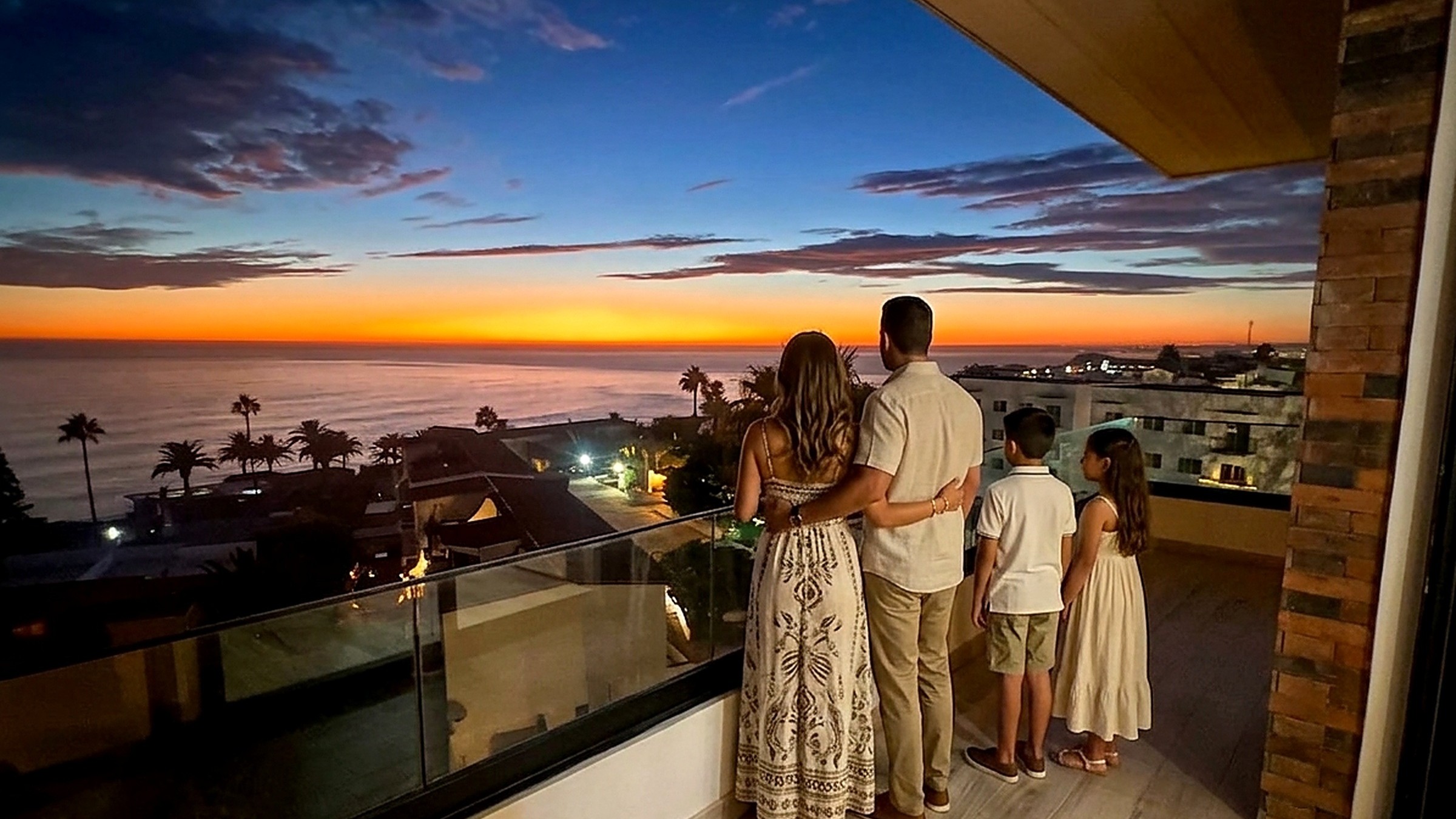 Sunset view of the Pacific Ocean from the private balcony at Baja Penthouse