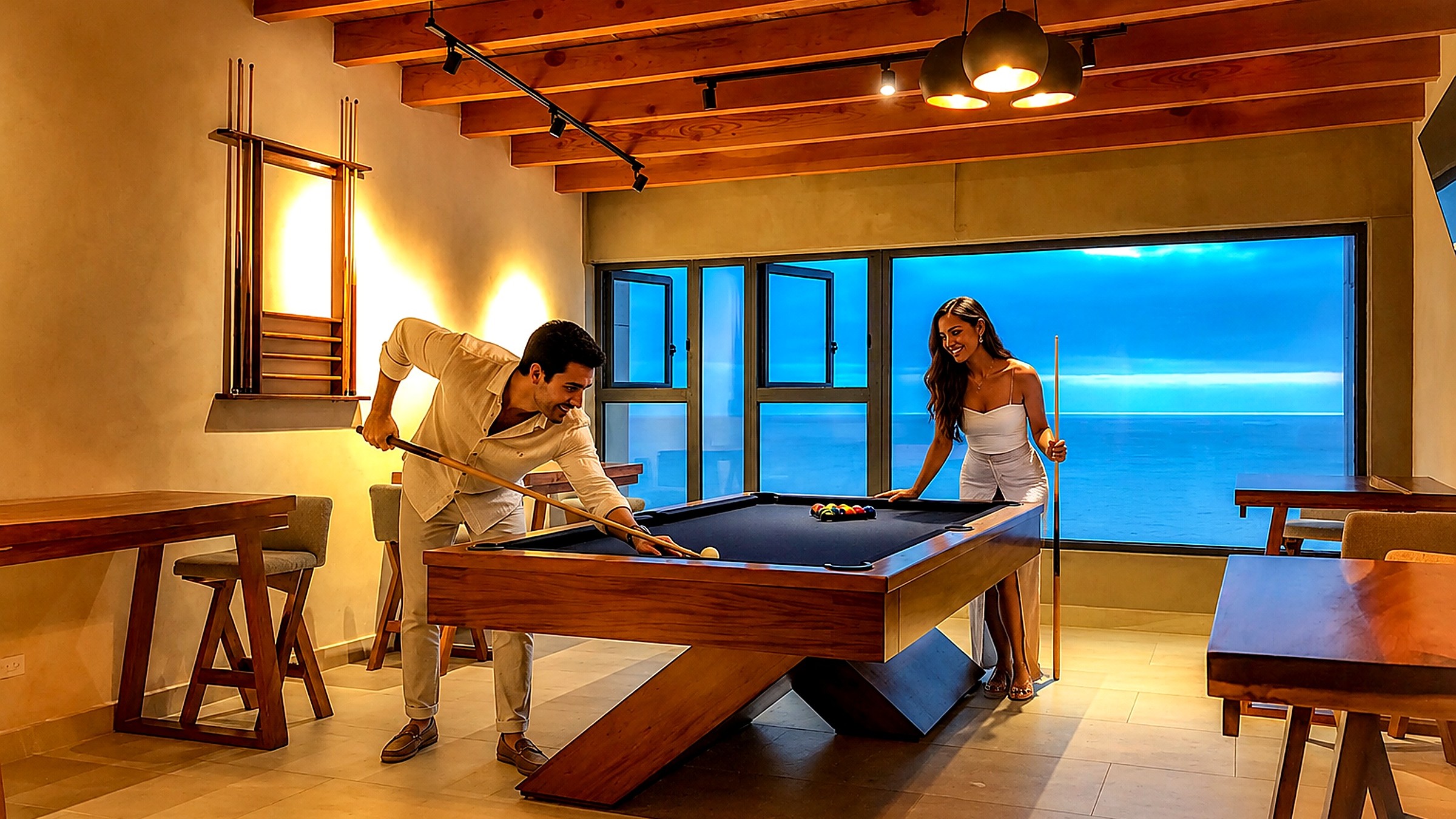 Billiards table in the evening